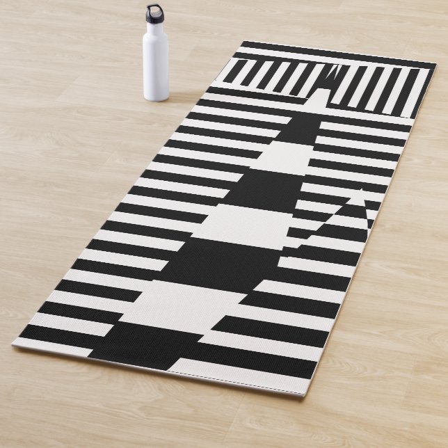 Tapis De Yoga Bandes sur bandes en noir et blanc (En situation)