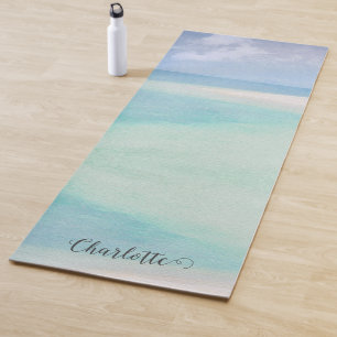 Tapis De Yoga Beach Sea Sky Nom de script personnalisé