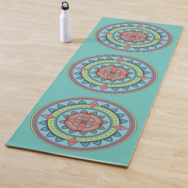 Tapis De Yoga Beau Art de Mandala Bleu (En situation)