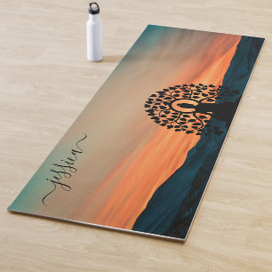Tapis De Yoga Beau Bouddha Coucher de soleil orange vert Nom per