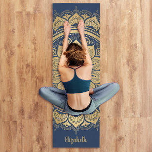 Tapis De Yoga Beau Monogramme Marine Bleu Or Mandala Yoga Mat