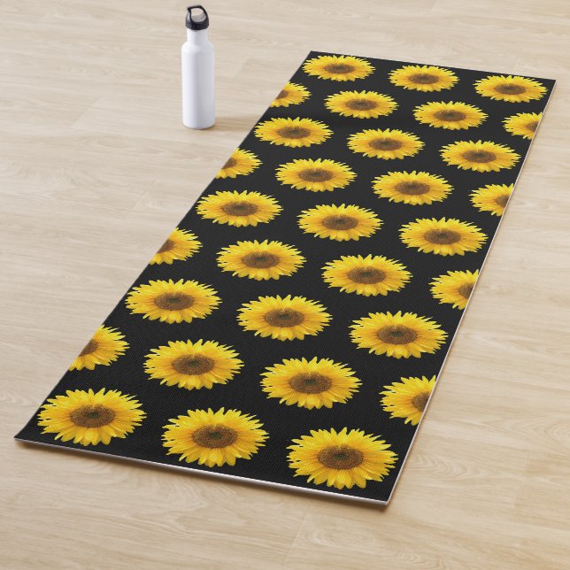 Tapis De Yoga Beau motif de tournesol sur noir (En situation)