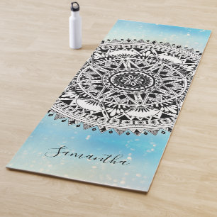 Tapis De Yoga Beau nom du Motif géométrique Mandala bleu