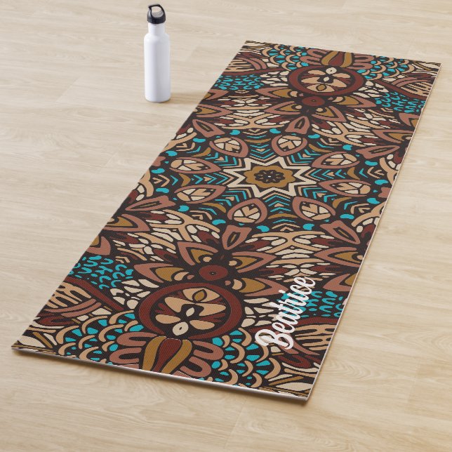 Tapis De Yoga Beau Tons Terre Turquoise Bleu Brown Mandala (En situation)