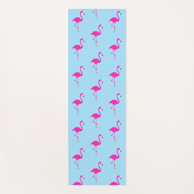 Tapis De Yoga Beaux flamants roses sur bleu clair (Devant)
