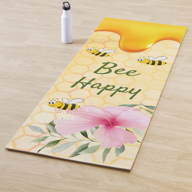 Tapis De Yoga Bee Happy bumble abeilles jaune miel doux (En situation)