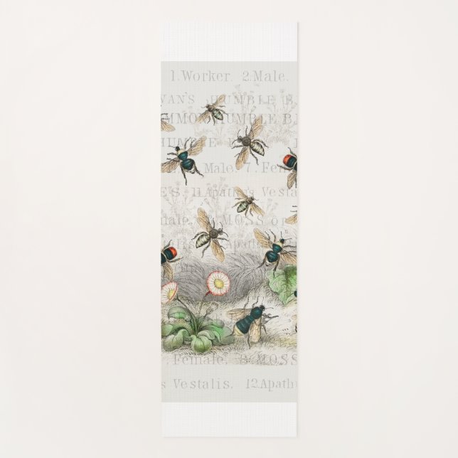 Tapis De Yoga Bee Honey Travailleur Queen Bees Antique (Devant)