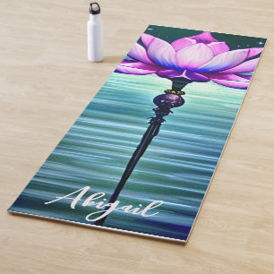 Tapis De Yoga Belle Fleur Lotus Rose Lune Personnalisée
