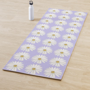 Tapis De Yoga Belles fleurs de marguerite sur un bleu pervenche