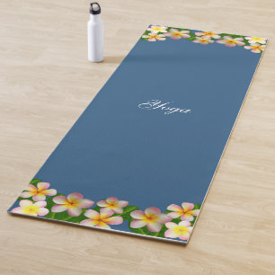 Tapis De Yoga Belles fleurs de plumeria sur fond bleu récompensé