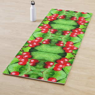 Tapis De Yoga Berries Rouges À La Raindrops Nature Abstraite