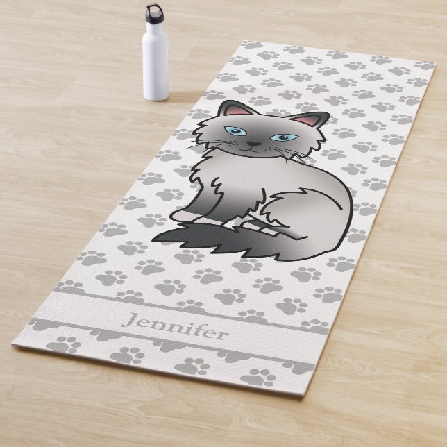 Tapis De Yoga Birman / Ragdoll Point Bleu Avec Pattes & Nom (En situation)
