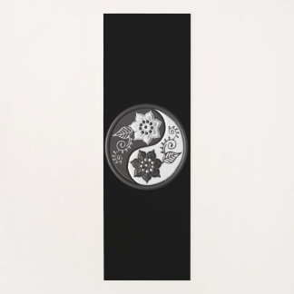 Tapis De Yoga Black and Silver Floral Yin Yang