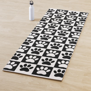 Tapis De Yoga Black And White Dog Paw Prints In Squares