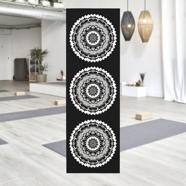 Tapis De Yoga Black And White Floral Mandala Yoga Mat (Créateur téléchargé)