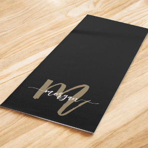 Tapis De Yoga Black Gold Modern Script Girl Monogramme Nom