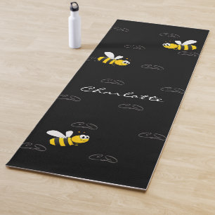 Tapis De Yoga Black happy bumble abeilles été fun humour monogra