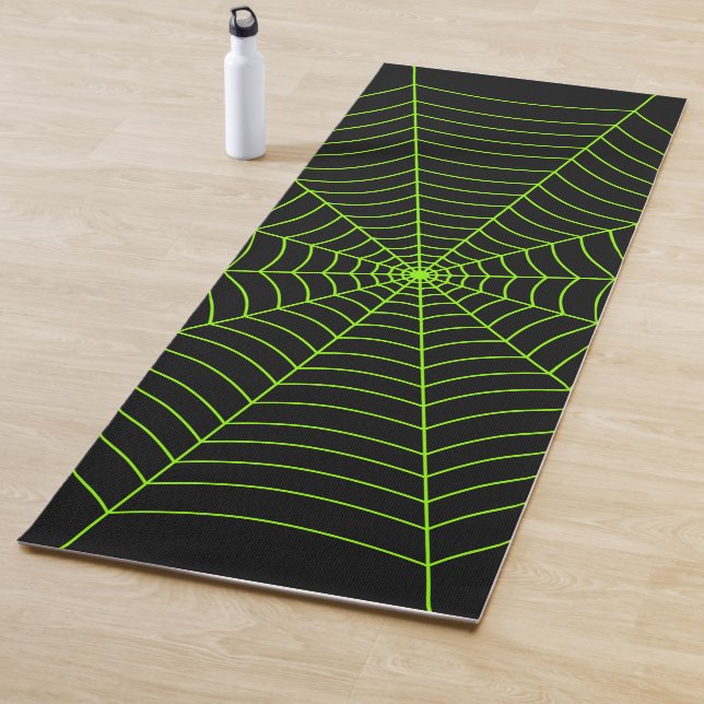 Tapis De Yoga Black neon vert toile d'araignée Halloween motif (En situation)