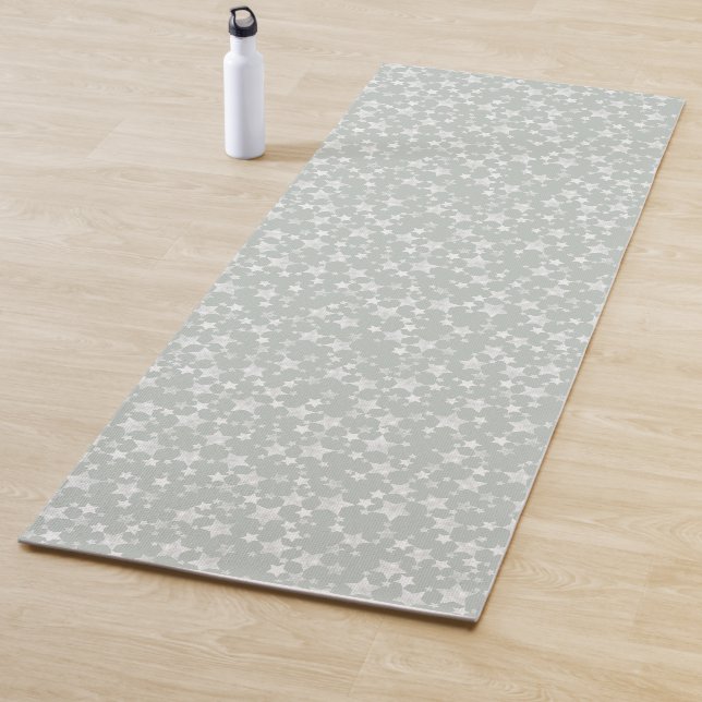 Tapis De Yoga Blanc sur gris-vert | Motif d'étoiles d'impression (En situation)
