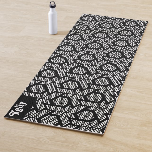 Tapis De Yoga Blanc sur points noirs motif géométrique (En situation)