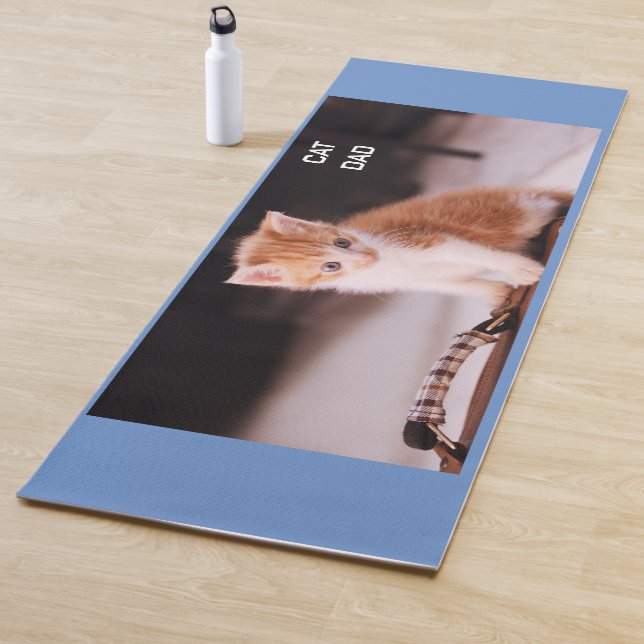 Tapis De Yoga Bleu "Chat Papa" Orange Kitten (En situation)
