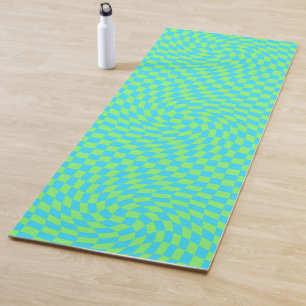 Tapis De Yoga Bleu clair frais et vert dépoli À damiers Motif