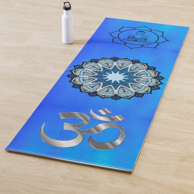 Tapis De Yoga Bleu Paisible Om Mandala Bouddha (En situation)