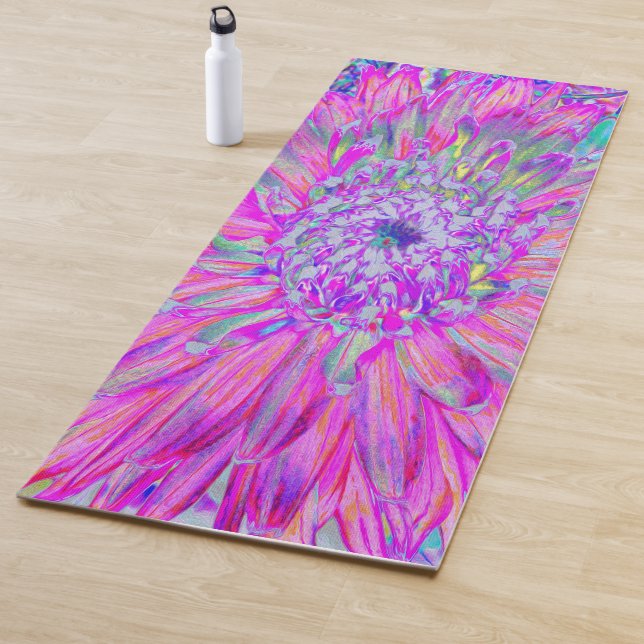 Tapis De Yoga Bleu rose et violet cool Artsy Dahlia Bloom (En situation)