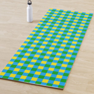 Tapis De Yoga Bleu Vert Jaune Chèque Plaid Design Motif