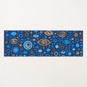 Tapis De Yoga Bleus et or grecs de motif d'oeil mauvais