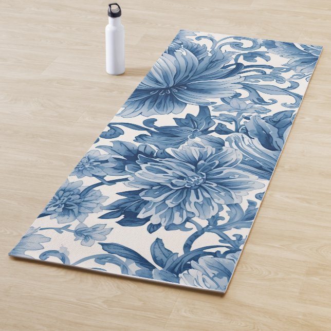Tapis De Yoga Blue Dreams | Floral Watercolor Chinoiserie (En situation)
