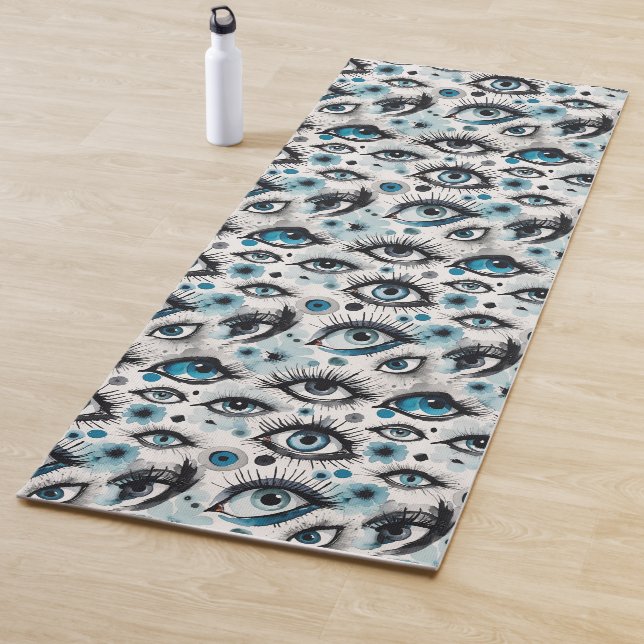 Tapis De Yoga Blue Eyes and Lashes Watercolor Style (En situation)