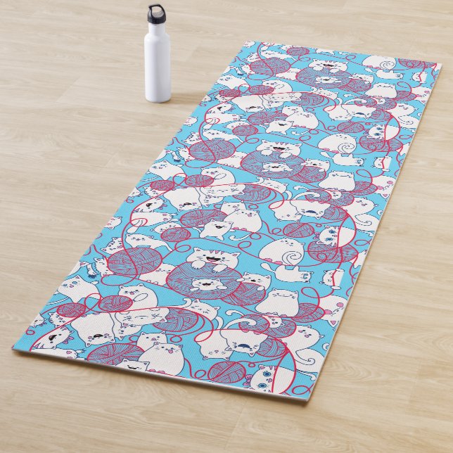 Tapis De Yoga Blue Funny mignonne Tricot Kitten Ball (En situation)