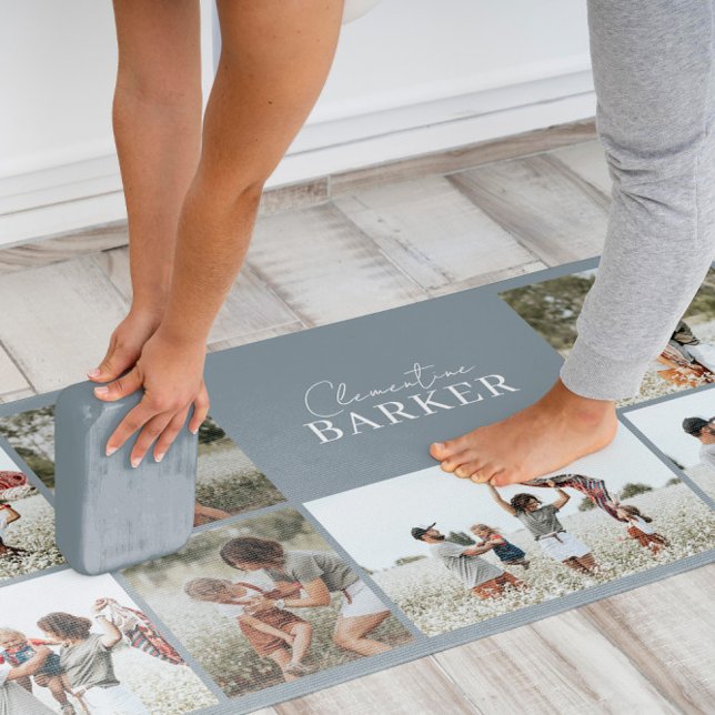 Tapis De Yoga Blue moderne minimaliste élégant collage photo mul (Créateur téléchargé)