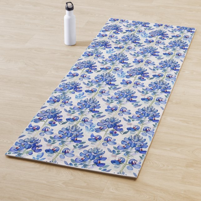 Tapis De Yoga Bluebonnet Floral Pattern Blue and White (En situation)