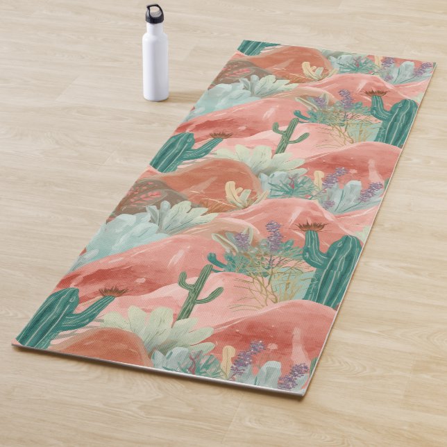 Tapis De Yoga Blush Desert Bloom Watercolor Serenity (En situation)