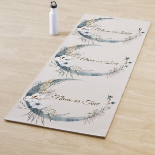 Tapis De Yoga Boho Blanc Orchidée Fleurs Bleu Lune Élégant