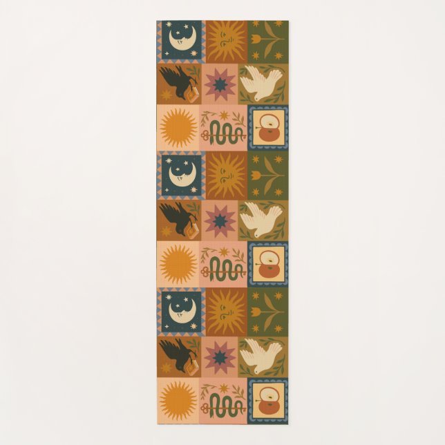 Tapis De Yoga Boho Celestial | Soleil et lune rétro (Devant)