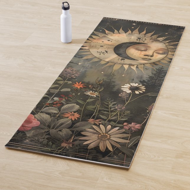 Tapis De Yoga Boho Celestial Sun Moon Wildflower Garden (En situation)