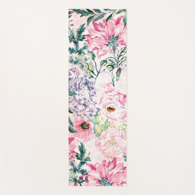 Tapis De Yoga Boho chic aquarelle rose peinture à la main (Devant)