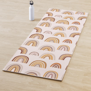 Tapis De Yoga Boho Desert Rainbow Abstrait Arch Motif Taupe