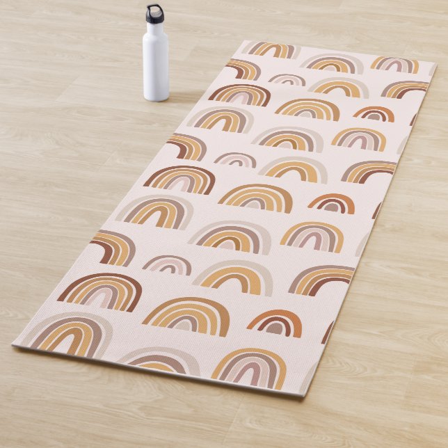 Tapis De Yoga Boho Desert Rainbow Abstrait Arch Motif Taupe (En situation)