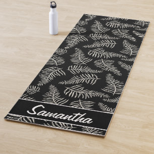 Tapis De Yoga Boho Feuille Noir Et Blanc Nom Élégant