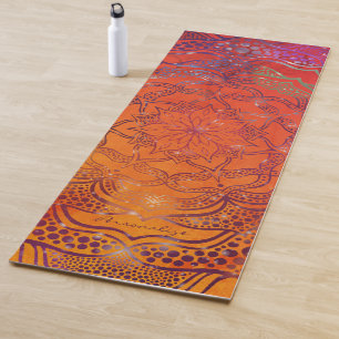 Tapis De Yoga Boho Fleur Mandala Élégante Orange Lumineuse