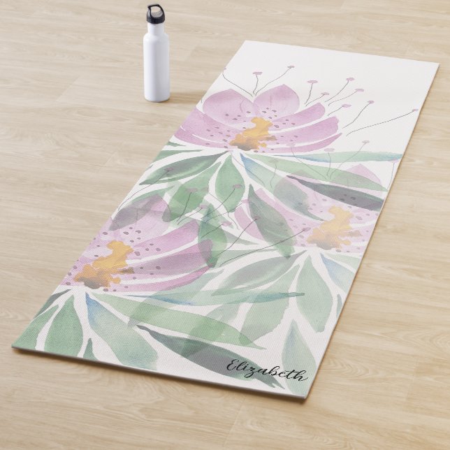 Tapis De Yoga Boho Floral mignon rose vert personnalisé (En situation)