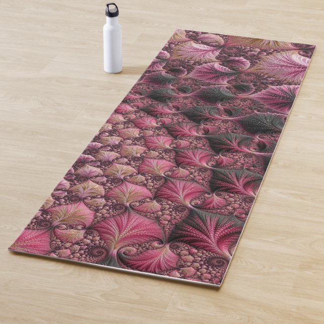 Tapis De Yoga Boho Funky Eclectique Rose Noir Abstrait Fractal (En situation)