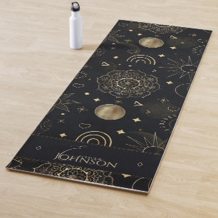 Tapis De Yoga Boho Gold Space doodles Black Design