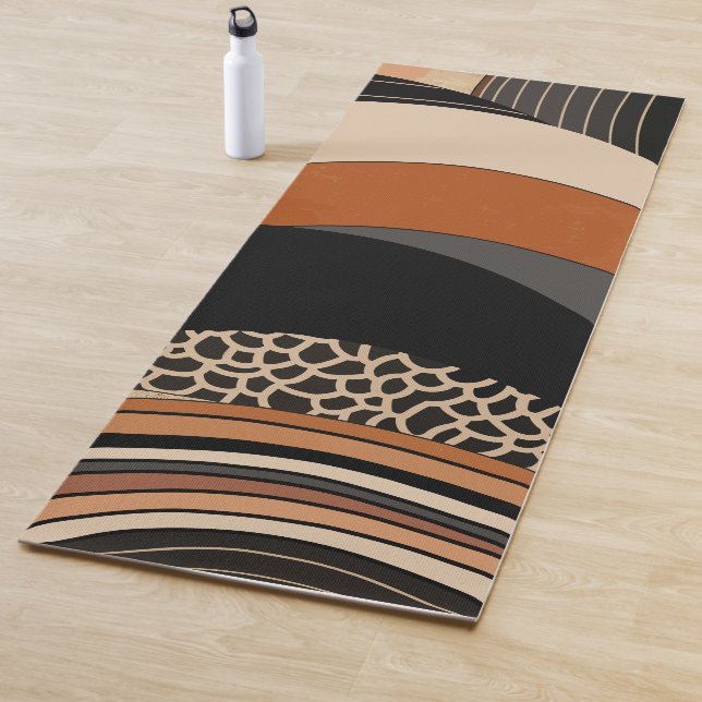 Tapis De Yoga Boho moderne orange noir neutre (En situation)