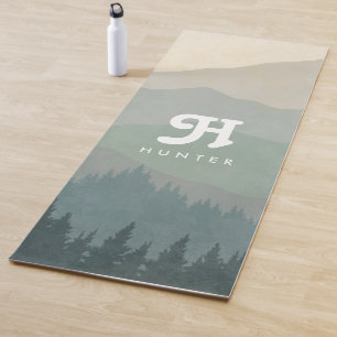Tapis De Yoga Boho Monogram Mountains & Forest Blue