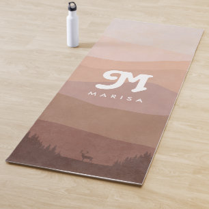 Tapis De Yoga Boho Monogram Mountains & Forest Pink